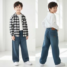 달콩슈 주니어용 와이드 청바지 밴딩 패치 데님 여아 남아 중등 고등 DKW181