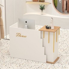 收銀臺理髮店吧臺收銀臺前臺網紅餐飲美容店輕奢弧形美甲店服裝店, 白+黑石紋,140*45*90