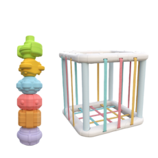 彩虹塞塞樂 塞塞樂 疊疊樂 啟蒙遊戲 色彩認知 兒童玩具 幼兒玩具 認知玩具 益智玩具, 1個, 彩虹塞塞樂(方形), 白色