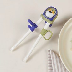 兒童學習筷 寶寶訓練筷 虎口輔助餐具 公仔自動回彈設計, 公仔學習筷 - 黃綠配色 自動回彈 - 防滑筷頭, 1個