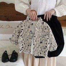 痞帥日韓兒童上衣秋冬款，男童襯衫洋氣卡通印花上衣，秋季長袖薄款外套小童純棉襯衣