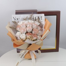 情人節藍玫瑰香皂花束禮盒 18朵碎冰藍, LOVE18朵 卡布奇諾禮盒禮袋