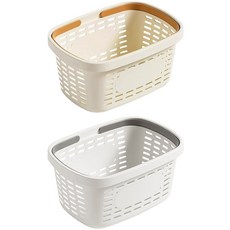 투데이리빙 2P 세트 다용도 목욕 바구니 물빠지는 방수 화장실 욕실 가방 미끄럼 방지 손잡이 샤워 바스켓 배수 구멍 수영장 워터파크 수납함, 크림+그레이, 2개