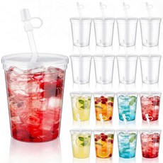 Maxdot 빨대와 뚜껑이 있는 투명 재사용 가능한 컵 15개 473.2ml(16온스) DIY 플라스틱 파티 선물 컵 빨대 토퍼 포함 여행용 머그 텀블러 생일 휴일