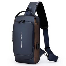Vensivy 도난 방지 슬링 백 남성용 방수 크로스바디 백 콤비네이션 락 및 USB 충전 포트 포함 여행 하이킹용 경량 체스트 백팩 (블루)