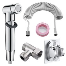 위드스타 욕실청소 코일호스 거치대 T벨브 스프레이건 풀세트, 실버