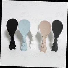 밥주걱 토끼 캐릭터 스탠드형 주방용품 논슬립 실리콘 식기 홈카페 인테리어 소품, 블랙, 1개