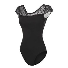 ModLatBal 여성용 반소매 레오타드 발레 댄스 성인 요가용 블랙 레이스