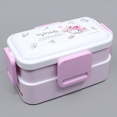 마이멜로디 코스메틱 2단 돔형 사면결착 소풍 도시락, 핑크, 1개