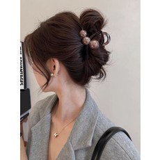 2026新款高級感咖色珍珠髮夾女後腦勺髮量多鯊魚夾大號抓夾女頭飾ly-179默認顏色