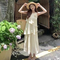 투니스 여성 입체 플라워 루즈핏 롱 민소매 원피스