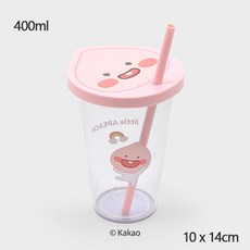 韓國大創Daiso x 萊恩 KAKAO FRIENDS兒童水壺附背帶彈蓋吸管式冷水壺透明吸管杯, 1個, 吸管杯 屁桃