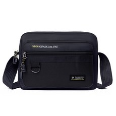 FA FASHION 男士休閒斜背包，輕巧耐磨多功能收納斜肩包，可調節肩帶, 黑色