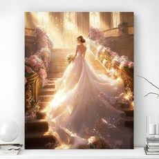 돈들어오는 보석십자수 액자 캔버스형 DIY 키트 풍경 동물 꽃식물 풍수 그림 선물용 객실 인테리어 거실 장식 수제 비즈 십자수 40x50cm, 1개, PK-17 웨딩드레스를