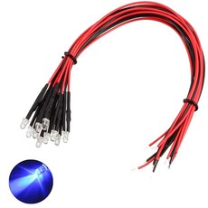 5V 3파이 블루 라운드 와이어 케이블 LED DIY 전자 실험 학교 교육 제작 실습 부품 조명 과학, 10개