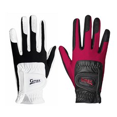 韓國 GMAX 女性用新款彈性纖維萊卡高爾夫手套 雙手穿戴, 黑色 + 紅色, 1個