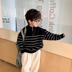 兒童條紋半拉鍊毛衣