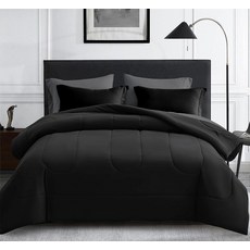 Maple&Stone 퀸 사이즈 이불 세트 7피스 침대 가방 포함 - 시트 베개 커버 및 베개 커버가 있는 다운 대체 침대 세트 퀸 침대용 부드러운 양면 이불 인서트 블랙
