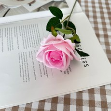 [리브나인] 인테리어 오브제 촬영소품 풍성한 꽃잎 장미 벨벳 로즈 실크 조화 1개(1송이), 1개, 연핑크