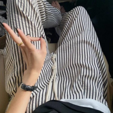 쁘렌디 블랙 스트라이프팬츠 와이드 밴딩팬츠 시어서커 쿨링팬츠