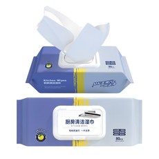 廚房清潔濕巾80抽，加大加厚，拋棄式清潔紙巾，雙密封設計，有效清潔, 3個, 80張