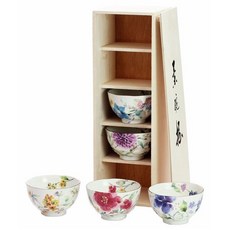 【平安】日本製美濃燒和藍花水彩陶瓷五入飯碗組，附木盒，精緻日式餐具，提升用餐質感, 1個, 藍花, 木盒