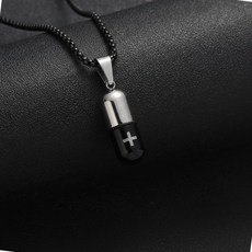 블랙 알약 보관 약통 투톤 목걸이 캡슐 펜던트, 1개