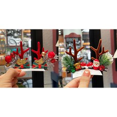 크리스마스 아기 사슴뿔 머리띠 아기 귀여운 머리띠 크리스마스 빨간 머리띠 소녀 집게 털 공 머리띠, 메리 크리스마스 사슴 뿔 + 방울 산타클로스