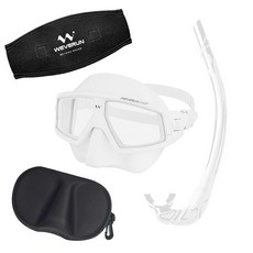 위베런 크러쉬 프리다이빙 스노쿨링 마스크 세트 + 고급케이스 + 머리엉킴방지 스트랩커버, 화이트