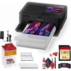 캐논 SELPHY CP1500 컴팩트 포토 프린터블랙 5539C001 RP-108 컬러 잉크 및 종이 세트 64GB 메모리 카드 클리닝 키트 메모리 카드 지갑 카드 리더, Black