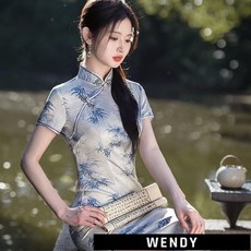 長旗袍系列 2024新中式中國風春夏旗袍長裙 氣質綢緞改良旗袍洋裝 表演服 尾牙聚會禮服 謝師宴表演服 旗袍趴