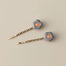 머리핀 미니 레트로 삔 똑딱핀 2개 노란색 애순이 꽃 헤어, F. 회색 쌍