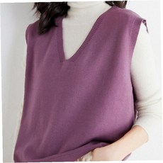 여성 브이넥 니트 베스트 민무늬 레이어드 조끼 봄가을 데일리 슬리브리스 상의