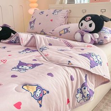 산리오 시나몬롤 귀여운 강아지 여름 쿨 냉감 이불 낮잠 아기 유아 신생아, 1개, 뜨개질 면직물-스위트하트 쿠로미