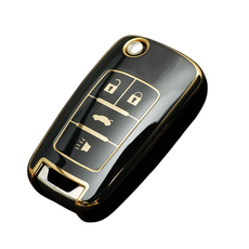쉐보레 트랙스 스파크 크루즈 말리부 호환 스마트 차 키케이스 키홀더 TPU 키커버 리모컨, TA18-4버튼, 블랙골드