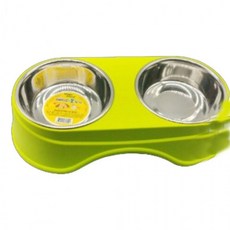 강아지 스텐 깔끔 더블 식기 라임 1P 2구 분리 세척 물그릇, 1개, 상세페이지 참조