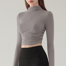 라이톰 하이넥 슬림 셔링 크롭 요가&필라테스 티셔츠