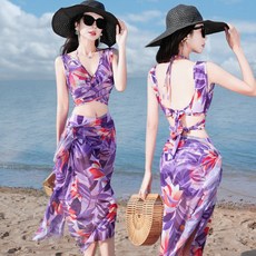 DFMEI 渡假海邊溫泉游泳衣女分體比基尼BIKINI三件套感新款泳裝