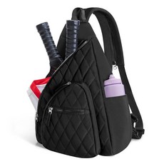 Trahzia 여성 및 남성용 피클볼 슬링 백 라켓볼 배드민턴 라켓용 펜스 후크가 있는 피클 볼 패들 백팩 블랙, Trahzia 여성 및 남성용 피클볼 슬링 백, 라켓볼