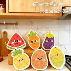 木漿海綿洗碗擦 可愛水果造型 速乾不臭, 土豆菠蘿速幹不臭*可重複使用, 1個, 1個