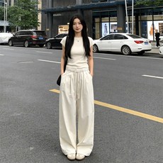 투니스 여성 캐주얼 루즈핏 스트링 단색 긴바지