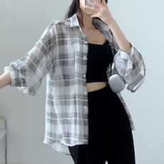 댄마샵 시스루 오버핏 체크셔츠 방송댄스복 줌바댄스복 에어로빅복