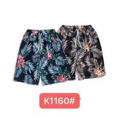 夏季海邊度假碎花寬鬆沙灘短褲, K1160左邊藍色,XXXL
