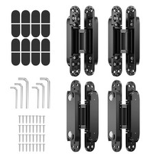도어용 4팩 180도 버트 아연 7인치 보이지 않는 조절 경첩 가능 스윙 합금 3방향, Black 6 inch 4 pcs
