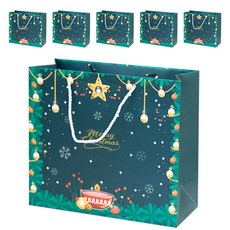 VITALO 크리스마스 쇼핑백 홀리데이 드림 선물포장 종이가방 튼튼한 고급 쇼핑백6P, 그린리스