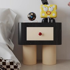 【格森】奶油風床頭櫃 臥室儲物櫃 現代簡約小型床邊櫃, A92匹諾曹牀頭櫃【黑色+米白色】送質保, 1個