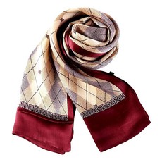 YangtzeStore 남성용 롱 샤르무즈 새틴 실크 스카프 마룬 체크 11 141402