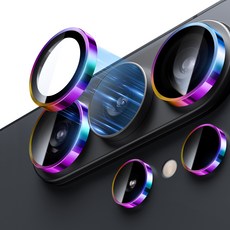 WSKEN AR 카메라 보호필름 고투과 저반사 9H 강화유리 메탈 프레임 레인보우, 1세트