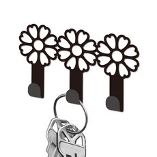 아이언 벽걸이 행거 장식 정리대 나사 포함 3구 고리 가방 옷 키 스카프 거치대 길이 11cm 폭 1.5cm 인테리어 소품, 꽃