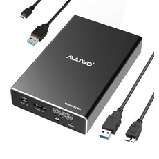 MAIWO 하드 드라이브 RAID 인클로저 듀얼 베이 2.5인치 SATA SSD HDD UASP 포함 USB 3.0 6Gbps 0/1/JBOD/PM 16TB 용량 외장 케